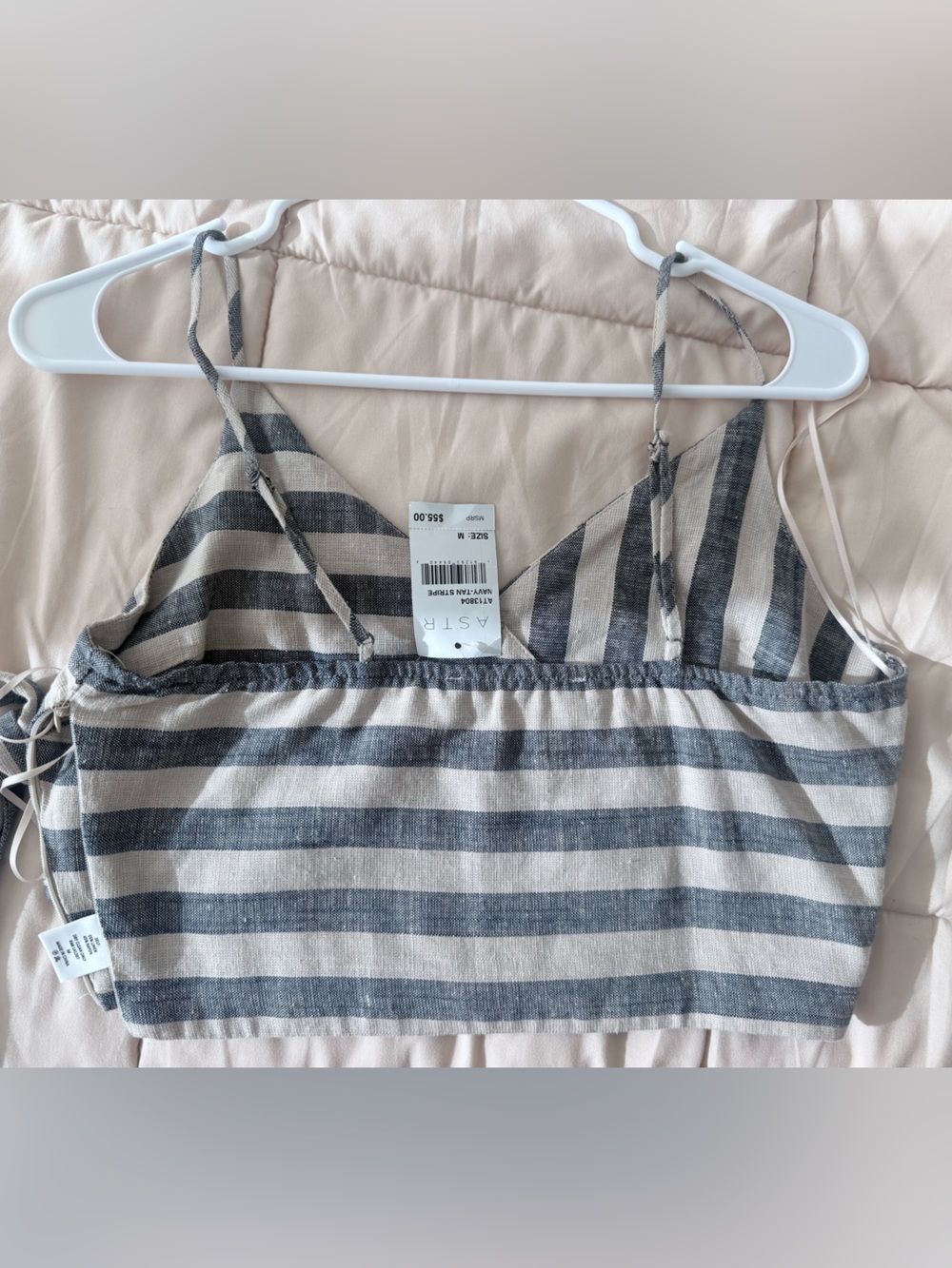ASTR-Striped Wrap Crop Top - Blue & Cream - Picture 3 of 4